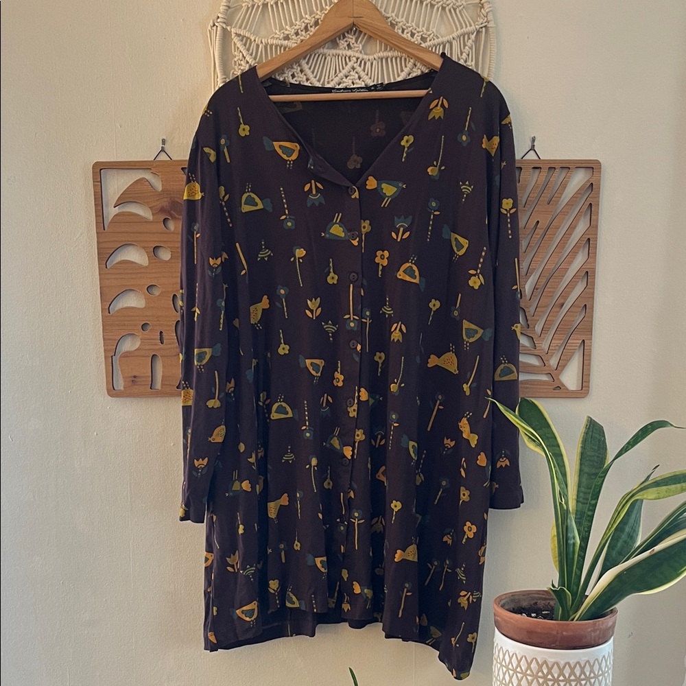 Gudrun Sjödén Purple Long Sleeve Button Down Tunic Shirt Patterned XL